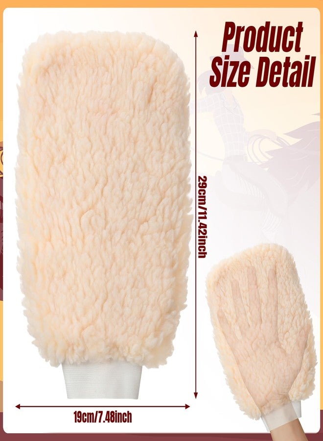 Sunnymove Fleece Applicator Wipe Mitt for Horses Lambskin Wool Grooming Mitts for Tack Cleaning Glove Soft White Mitts for Horse Bathing, Spreading Hair Treatments, Leather Care or Sensitive Horses and Dogs - Image 2